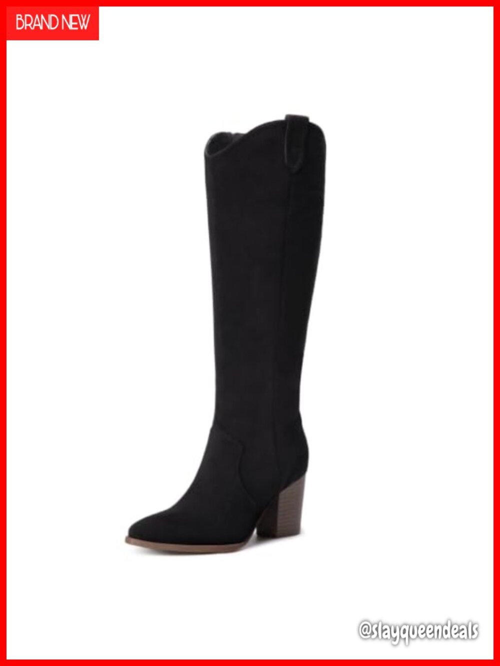 Suede Knee High Boots Women Tall Western Block Heel Side Zipper